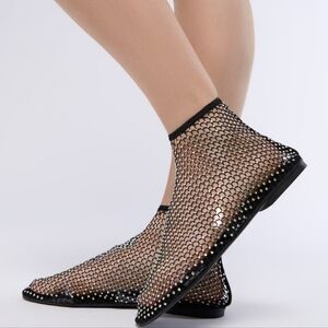 AZALEA WANG HELOISE MESH RHINESTONE FLAT IN BLACK